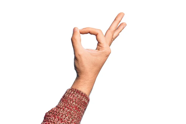 Mano Hombre Joven Caucásico Mostrando Los Dedos Sobre Fondo Blanco — Foto de Stock