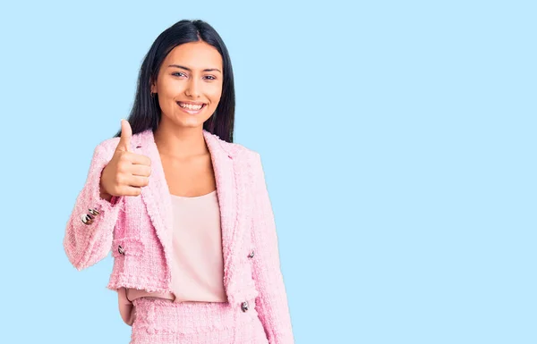 Young Beautiful Latin Girl Wearing Business Clothes Doing Happy Thumbs — Stock Photo, Image