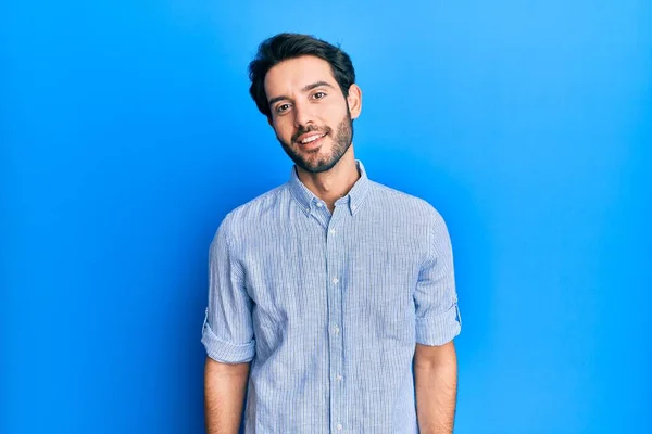 Young Hispanic Man Wearing Elegant Summer Shirt Happy Cool Smile — Stock Photo, Image