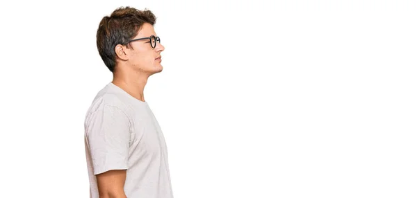 Handsome Caucasian Man Wearing Casual Clothes Glasses Looking Side Relax — Stock Photo, Image