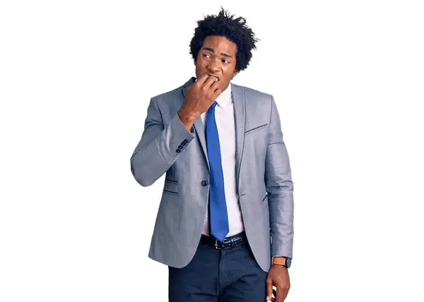 Handsome African American Man Afro Hair Wearing Business Jacket Looking — Stock Photo, Image