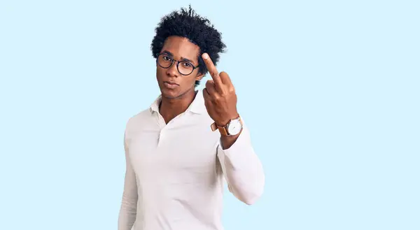 Handsome African American Man Afro Hair Wearing Casual Clothes Glasses —  Fotos de Stock