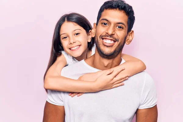 Hispanic Young Family Father Daughter Hugging Together Love — Stock Photo, Image