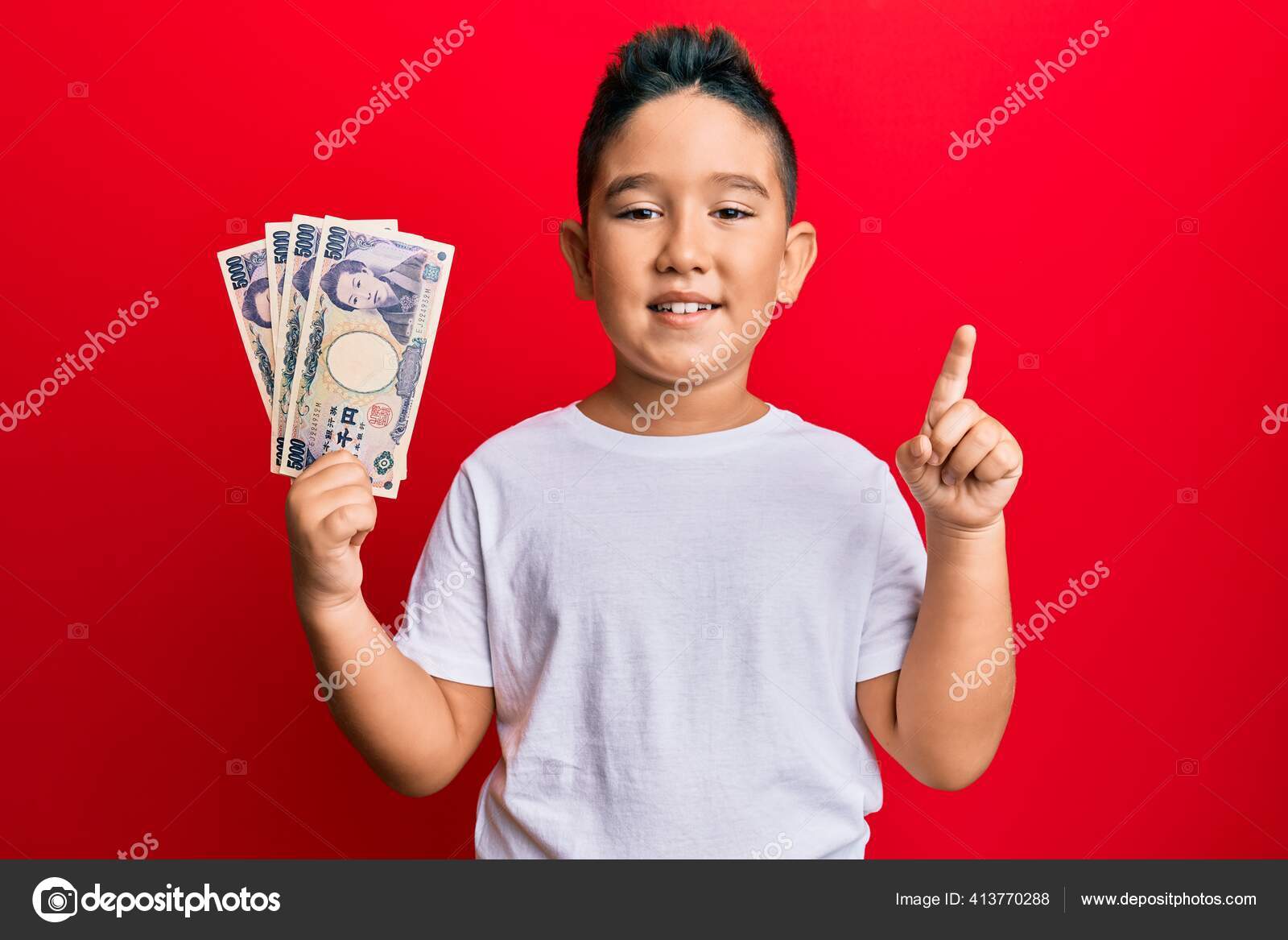 Little Boy Hispanic Kid Holding 5000 Japanese Yen Banknotes Smiling little-boy-hispanic-kid-holding-5000-japanese-yen-banknotes-smiling