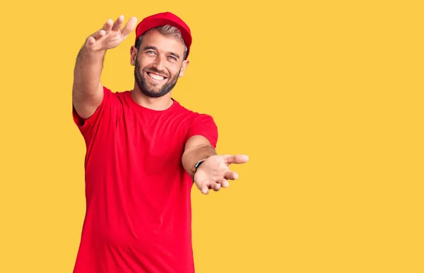 Young Handsome Blond Man Wearing Shirt Cap Looking Camera Smiling — Stock Photo, Image