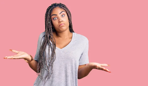 Young African American Woman Braids Wearing Casual Clothes Clueless Confused — Stock Photo, Image