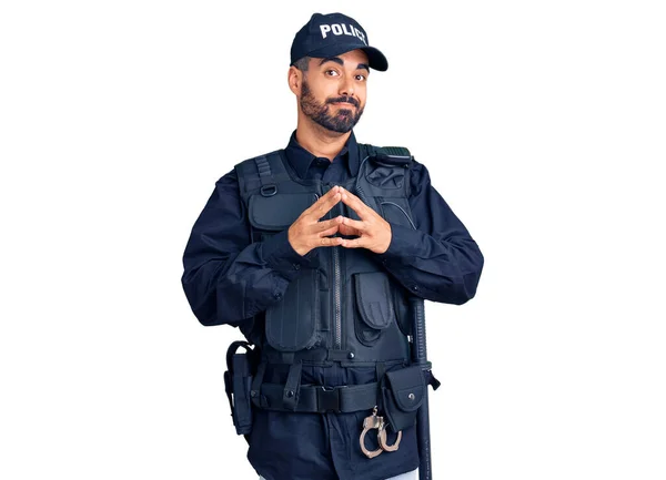 Giovane Uomo Ispanico Indossa Mani Uniformi Della Polizia Insieme Dita — Foto Stock