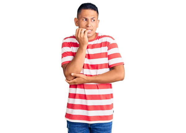 Young Handsome Latin Man Wearing Casual Clothes Looking Stressed Nervous — Stock Photo, Image