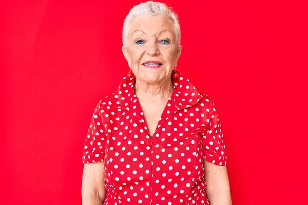 Senior Beautiful Woman Blue Eyes Grey Hair Wearing Casual Summer — Stock Photo, Image