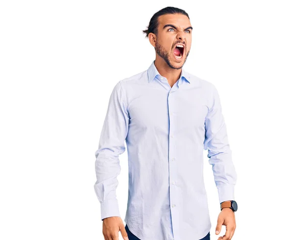 Junger Gutaussehender Mann Businesskleidung Wütend Und Verrückt Schreiend Frustriert Und — Stockfoto