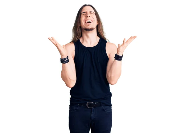 Young Adult Man Long Hair Wearing Rocker Style Black Clothes — Stock Photo, Image