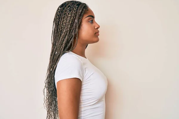 Young African American Woman Braids Wearing Casual White Tshirt Looking — Stock Photo, Image