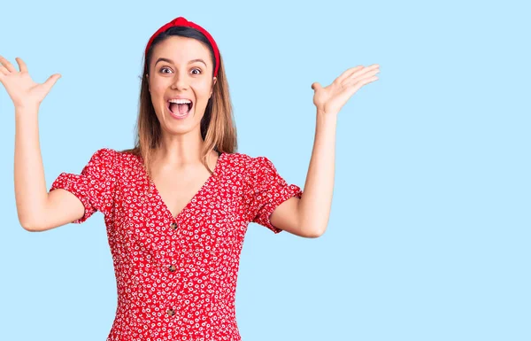 Young Beautiful Girl Wearing Dress Diadem Celebrating Crazy Amazed Success — Stock Photo, Image