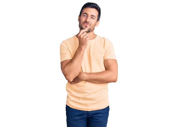 Young Hispanic Man Wearing Casual Clothes Looking Confident Camera Smile — Stock Photo, Image