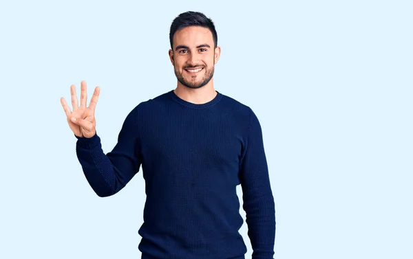 Young Handsome Man Wearing Casual Clothes Showing Pointing Fingers Number — Stock Photo, Image