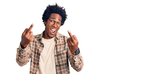 Handsome African American Man Afro Hair Wearing Casual Clothes Glasses — Stock Photo, Image