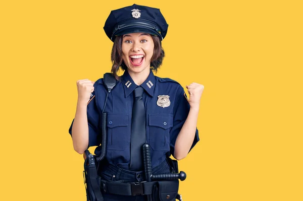 Young Beautiful Girl Wearing Police Uniform Celebrating Surprised Amazed Success — Stock Photo, Image