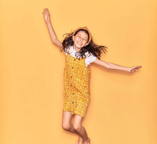 Adorable Hispanic Child Girl Wearing Casual Dress Diadem Smiling Happy — Stock Photo, Image