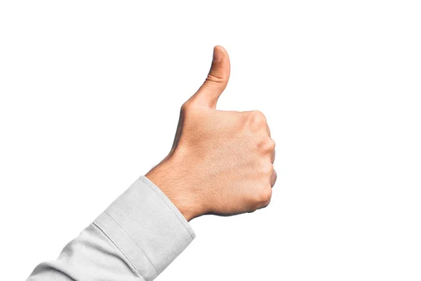 Hand Caucasian Young Man Showing Fingers Isolated White Background Doing — Stock Photo, Image