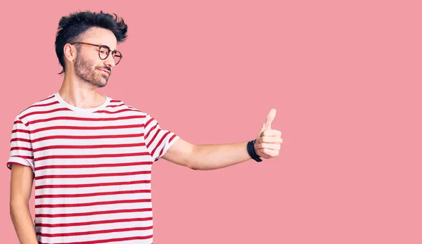 Young Hispanic Man Wearing Casual Clothes Looking Proud Smiling Doing — Stock Photo, Image