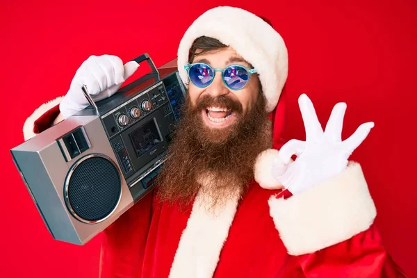 Handsome Young Red Head Man Long Beard Wearing Santa Claus — Stock Photo, Image