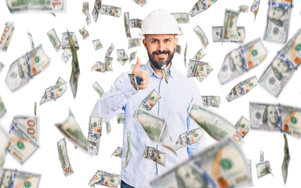 Young Handsome Man Wearing Architect Hardhat Doing Happy Thumbs Gesture — Stock Photo, Image