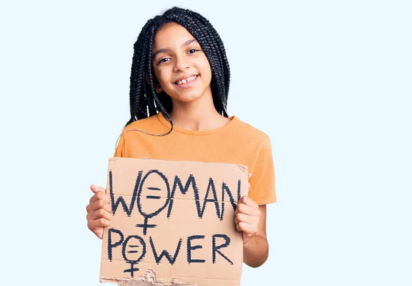 Linda Chica Afroamericana Americana Sosteniendo Bandera Poder Mujer Que Positiva —  Fotos de Stock
