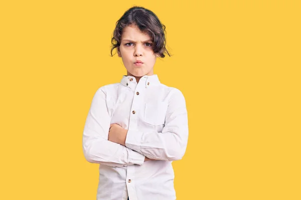 Lindo Niño Hispano Usando Ropa Casual Escéptico Nervioso Desaprobando Expresión —  Fotos de Stock