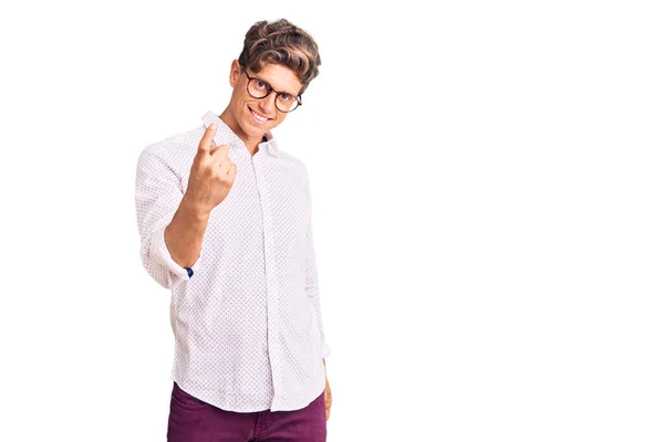 Young Handsome Man Wearing Business Clothes Glasses Beckoning Come Here — Stock Photo, Image