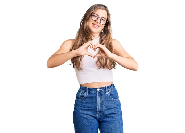 Beautiful Caucasian Young Woman Wearing Casual Clothes Glasses Smiling Love — Stock Photo, Image