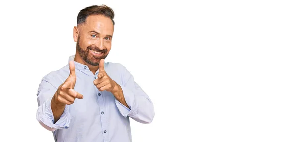 Handsome Middle Age Man Wearing Business Shirt Pointing Fingers Camera — Stock Photo, Image