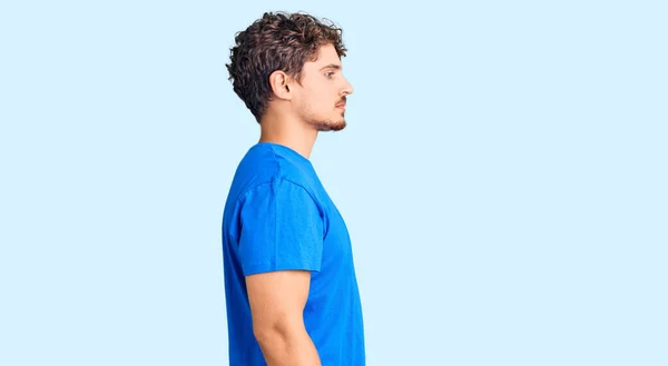 Young Handsome Man Curly Hair Wearing Casual Clothes Looking Side — Stock Photo, Image
