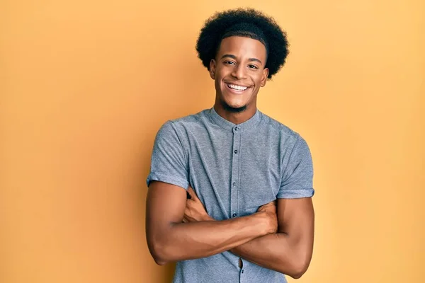 African American Man Afro Hair Wearing Casual Clothes Happy Face — Stock Photo, Image