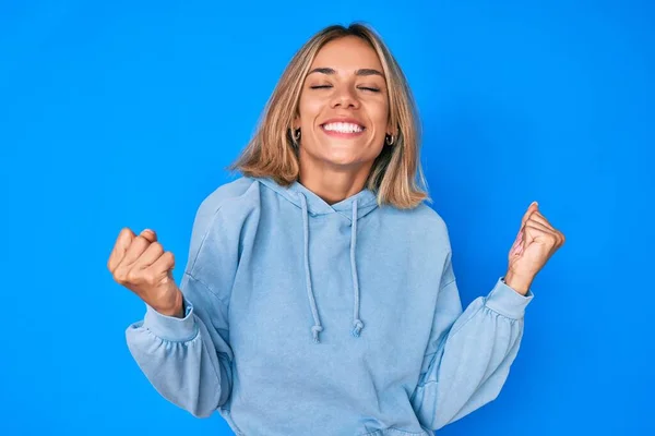 Beautiful Caucasian Woman Wearing Casual Sweatshirt Very Happy Excited Doing — Stock Photo, Image