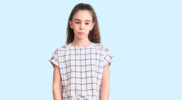 Schattig Latijns Amerikaans Kind Meisje Dragen Casual Kleding Depressief Zorgen — Stockfoto