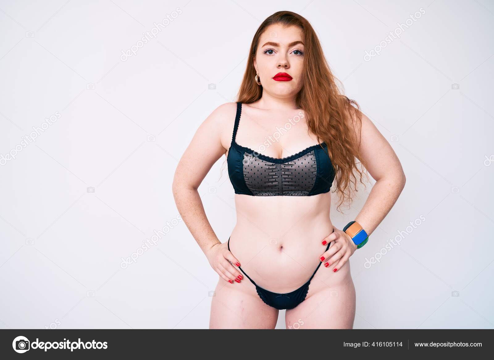 Young Size Redhead Woman Wearing Sexy Lingerie Standing Isolated White Stock  Photo by ©Krakenimages.com 416105114