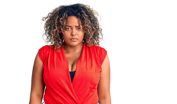 Młoda Afroamerykanka Size Kobieta Luźnym Stylu Koszulą Bez Rękawów Depresji — Zdjęcie stockowe
