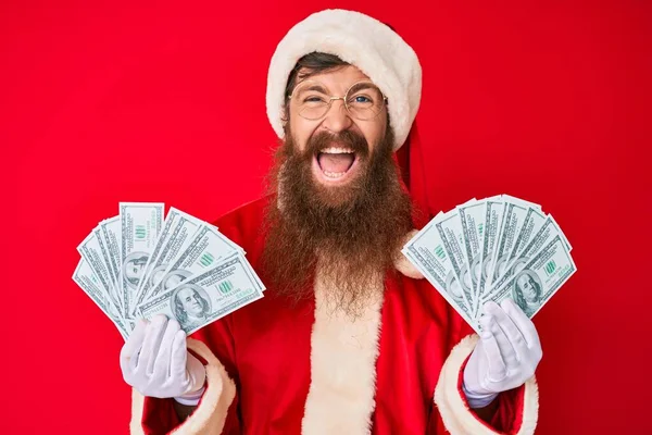 Handsome Young Red Head Man Long Beard Wearing Santa Claus — Stock Photo, Image
