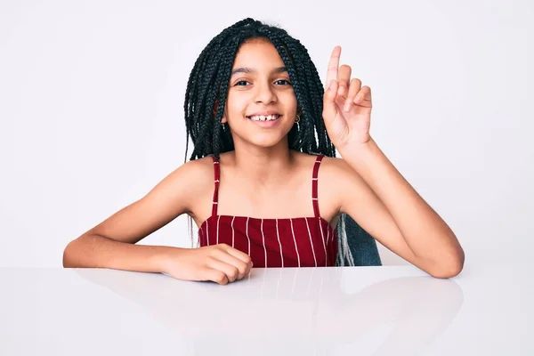 Young African American Girl Child Braids Wearing Casual Clothes Sitting — Stock Photo, Image