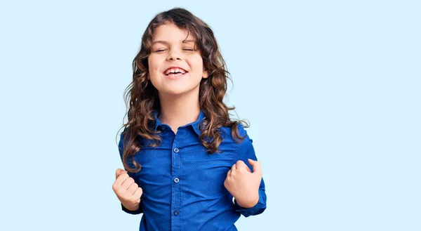 Cute Child Long Hair Wearing Casual Clothes Very Happy Excited — Stock Photo, Image