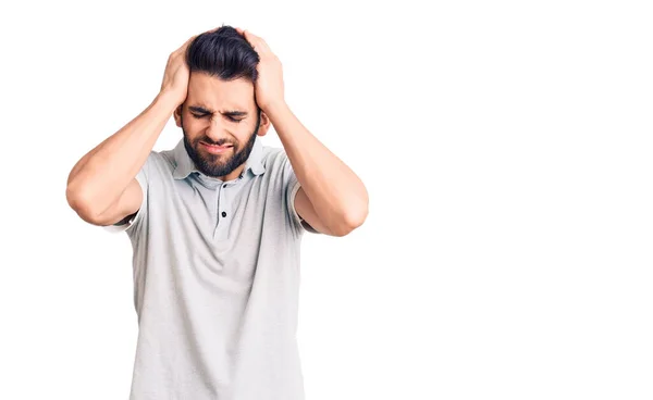 Giovane Bell Uomo Con Barba Che Indossa Polo Casual Che — Foto Stock