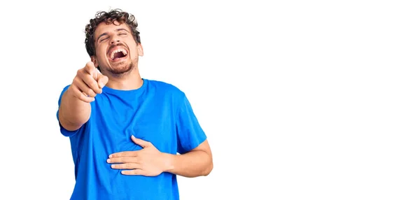 Young Handsome Man Curly Hair Wearing Casual Clothes Laughing You — Stock Photo, Image