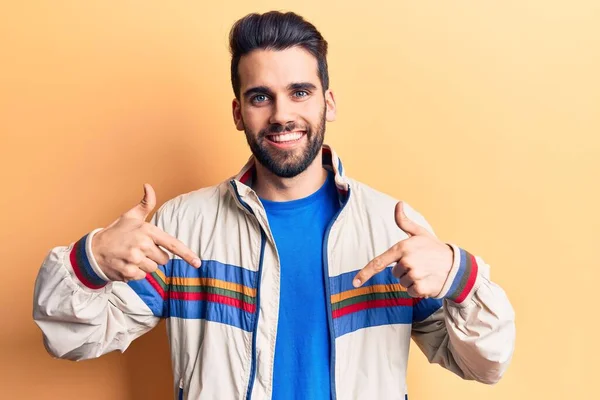 Young Handsome Man Beard Wearing Casual Jacket Looking Confident Smile — Stock Photo, Image