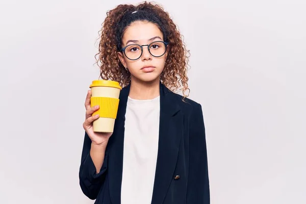 Menina Bonita Criança Com Cabelo Encaracolado Vestindo Roupas Negócios Óculos — Fotografia de Stock