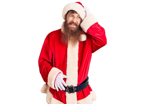 Handsome Young Red Head Man Long Beard Wearing Santa Claus — Stock Photo, Image