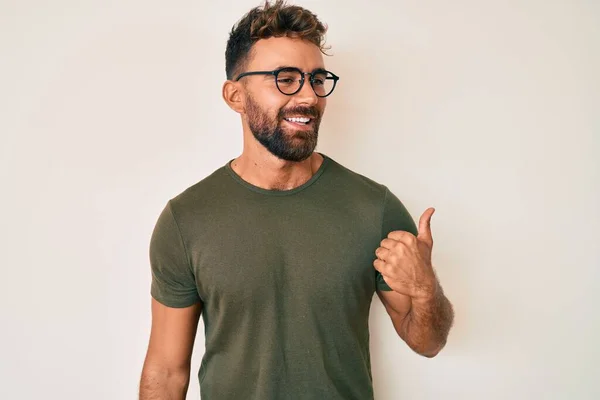 Young Hispanic Man Wearing Casual Clothes Glasses Smiling Happy Face — Stock Photo, Image