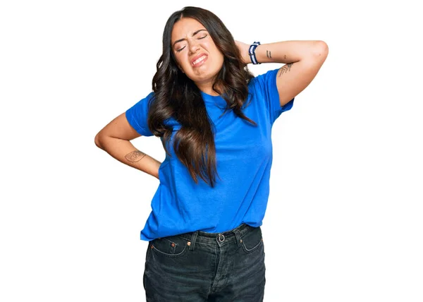 Beautiful Brunette Young Woman Wearing Casual Clothes Suffering Neck Ache — Stock Photo, Image