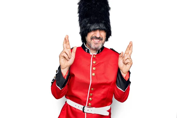 Middle Age Handsome Wales Guard Man Wearing Traditional Uniform White — Stock Photo, Image