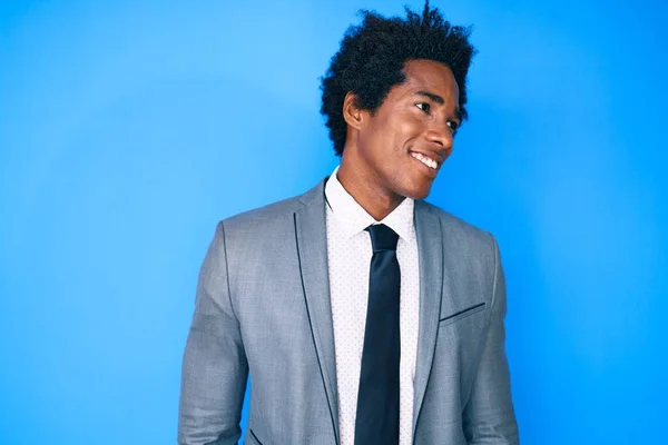 Handsome African American Man Afro Hair Wearing Business Jacket Looking — Stock Photo, Image