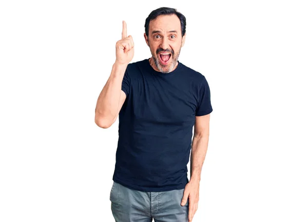 Middle Age Handsome Man Wearing Casual Shirt Pointing Finger Successful — Stock Photo, Image